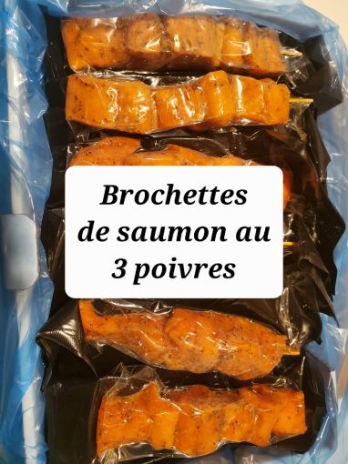 Image de Brochettes de saumon 3 poivres